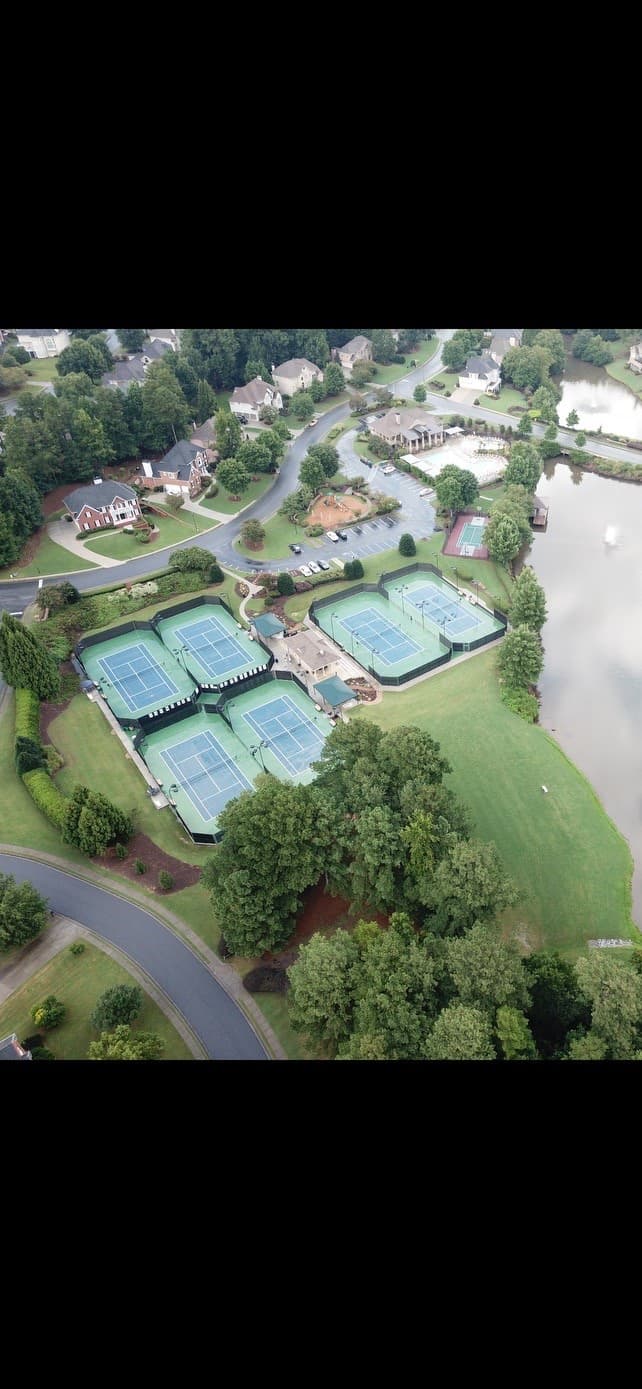 Aerial view of the tennis courts and clubhouse